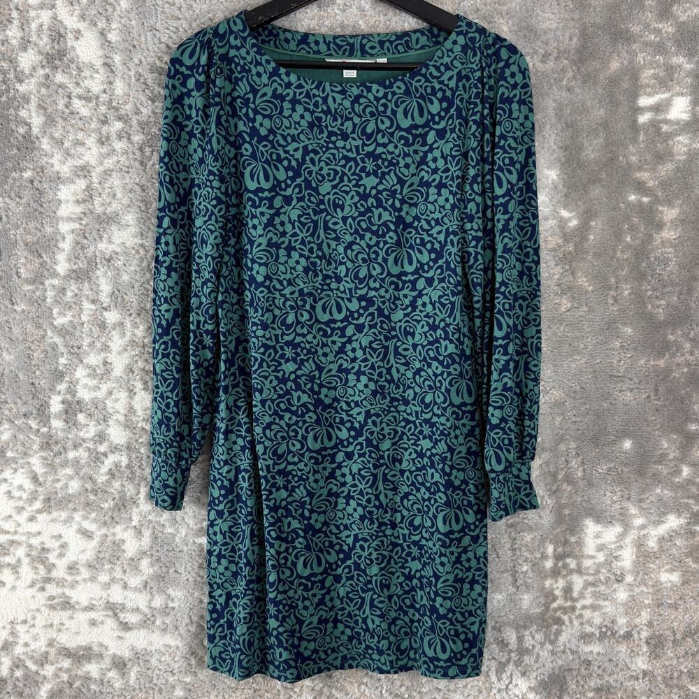 Boden Petite Sz 6P Floral Print Mini Shirt Dress Green Blue Long Sleeve Stretch